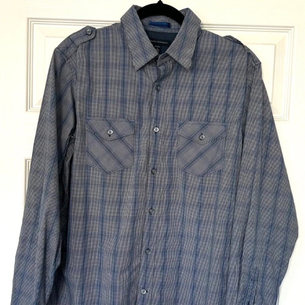 Banana Republic Grant Fit 15.5 M Men's Blue Gingham Check Non Iron Button Down